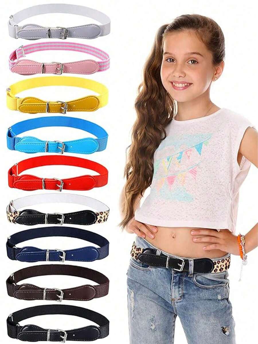 儿童可调节松紧腰带 儿童幼儿腰带 针扣腰带 适合女童，30-65 厘米（纯色和豹纹） - 均碼 - 查看 1