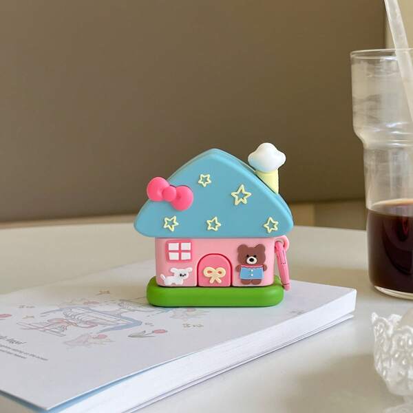 Cute Cartoon Silicone Bear Contrast Color House Design Protective Case Compatible With Apple Airpods4 Pro 1st/2nd/3rd Gen Wireless Earphones