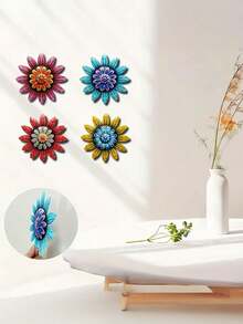1 Stück/ 4 Stück Farbenfrohe Metallblumen Wanddekoration - Bunte Außen-, Garten-, Terrassen-, Wohnzimmer-, Party- und Hochzeitsdekoration - Ohne Strombedarf - Perfekt für Zaun oder Wandakzente, Terrassendekoration, Blumenmuster Design, langanhaltend Außendekoration
