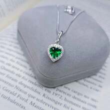 COLAR FEMININO EM PRATA 925 - MODELO CORAÇÃO - VERDE ESMERALDA