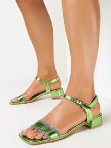 Low Heel Sandals With Zirconia For Daily Wear - Green - View 2