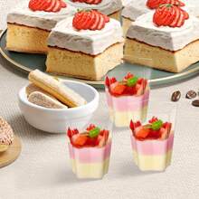 25/50/100 piezas Tazas de postre de plástico de 2,5 oz, 70ml forma de pentágono, tazas transparentes de postre para parfait, aperitivo, reutilizables, cuencos para servir postre, pudín, mousse para fiestas (5 X 6,1cm)