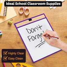 Set di tasche riutilizzabili per lavagna cancellabile a secco, grandi salviette per scrittura con fogli in plastica trasparente per insegnanti, forniture scolastiche per la classe, set con borse cancellabili a secco e penne
