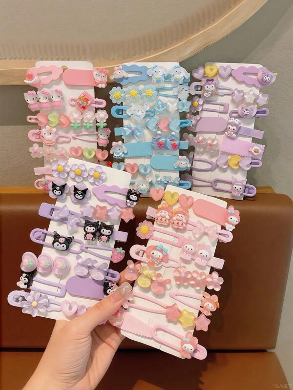 Sanrio 14pcs Sanrio Hello Kitty Hair Accessories, Cute Purple Clips For High Ponytails Or Clip-In Hair Designs, Suitable For Sweet And Soft Hair, For Holiday Gifts, Daily Decoration And Wear For Girls, Very Suitable For Friends, Girlfriends, Birthday Girls, Summer Beach Western Accessories, Girl Accessories, Children's Hair Accessories