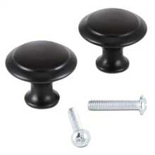 10pcs Matte Black Aluminum Cabinet Knobs, Solid Metal Round Drawer Pulls, 1 Inch Flat Stainless Steel Handles Suitable For Nursery, Kitchen, Dresser And Doors
