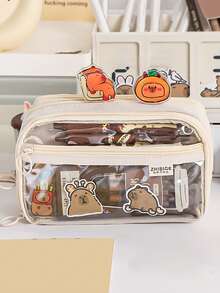 大容量铅笔盒 - 透明多层设计，便携式桌面收纳盒，柔软面料，多隔层，非常适合办公使用，拉链设计。不含配件。，返校季，学习用品，铅笔袋，书包，文具 - 彩色 - 查看 7