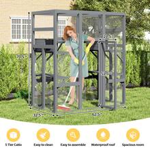 70Inches Large Spacious Wooden Catio Outdoor Cat Enclosure With Perches And Condos, Cat Cage Indoor With Waterproof Roof, 7 Platforms & 2 Resting Box, UV Resistant (Grey/Orange/Gothic) - Grey - View 6