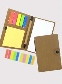 2 pièces/Set Cadeau de rentrée scolaire - Carnet en kraft + Notes adhésives colorées + Stylo combiné, Articles de papeterie portables pour bureau et étudiants, Carnet de rendez-vous, Boîte-cadeau de papeterie pratique