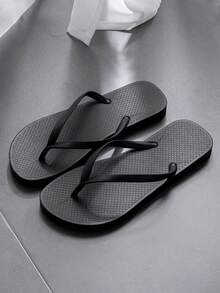 Chanclas negras minimalistas para mujeres, sandalias de playa de verano para exteriores, pantuflas de correa sencilla para mujeres - Negro - Ver 3