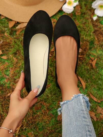 2025 Herbst Damen Ballettschuhe Slip-On Sommerschuhe - Schwarze Runde Zehe Flache Lässig Loafer für Damen, leicht atmungsaktiv bequem für den täglichen Gebrauch