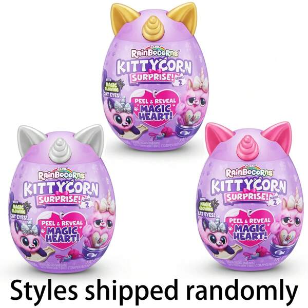 ZURU Rainbocorns Kittycorn Surprise Série 2, Peluche Collector, Œuf Surprise, Pack d'Autocollants, Slime, Âges 3+ Pour Filles, Enfants