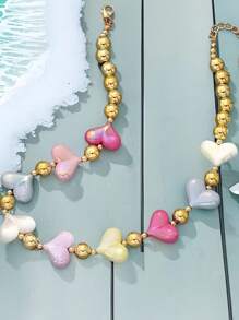 1 pezzo Collana da donna con ciondolo a forma di cuore in perline colorate caramella