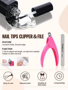 TOMICCA 5-In-1 Nail Tips And Gel Set, Soft Gel Extended Nail Set,With Nail Lamp, Nail Glue ,Nail Clippers, Nail File,500Pcs/Box Nail Tips,Suitable For Home DIY Nail Enhancement Or Gift Giving - Women's Essential Nail Art Tool - Nhiều màu - Xem 5
