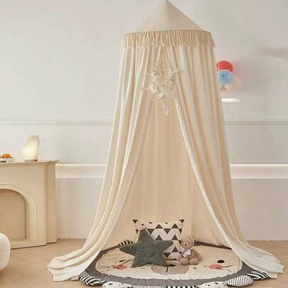 1 件儿童房圆形顶部流苏荷叶边天篷网窗帘，公主风格，遮光，防尘卧室蚊帐