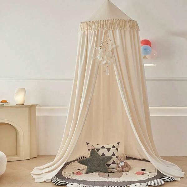 1 Stück Kinder Zimmer Kreisförmiger Baldachin Vorhang mit Quasten & Rüschenrand, Prinzessinen Stil, Abdunkelung, staubdicht Mückennetz für Schlafzimmer