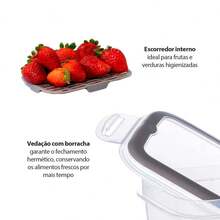 Pote Hermetico 500ml Transparente Escorredor Frutas 2un - Branco - Visão 4