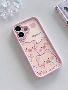 1 件可爱猪设计磨砂防滑手机壳适用于三星、苹果 17/16/15/14/13/12/11/XSMAX/X/XS/XR/7PLUS/8PLUS/7/8/S21/22/23/24/25 - 粉色 - 查看 3