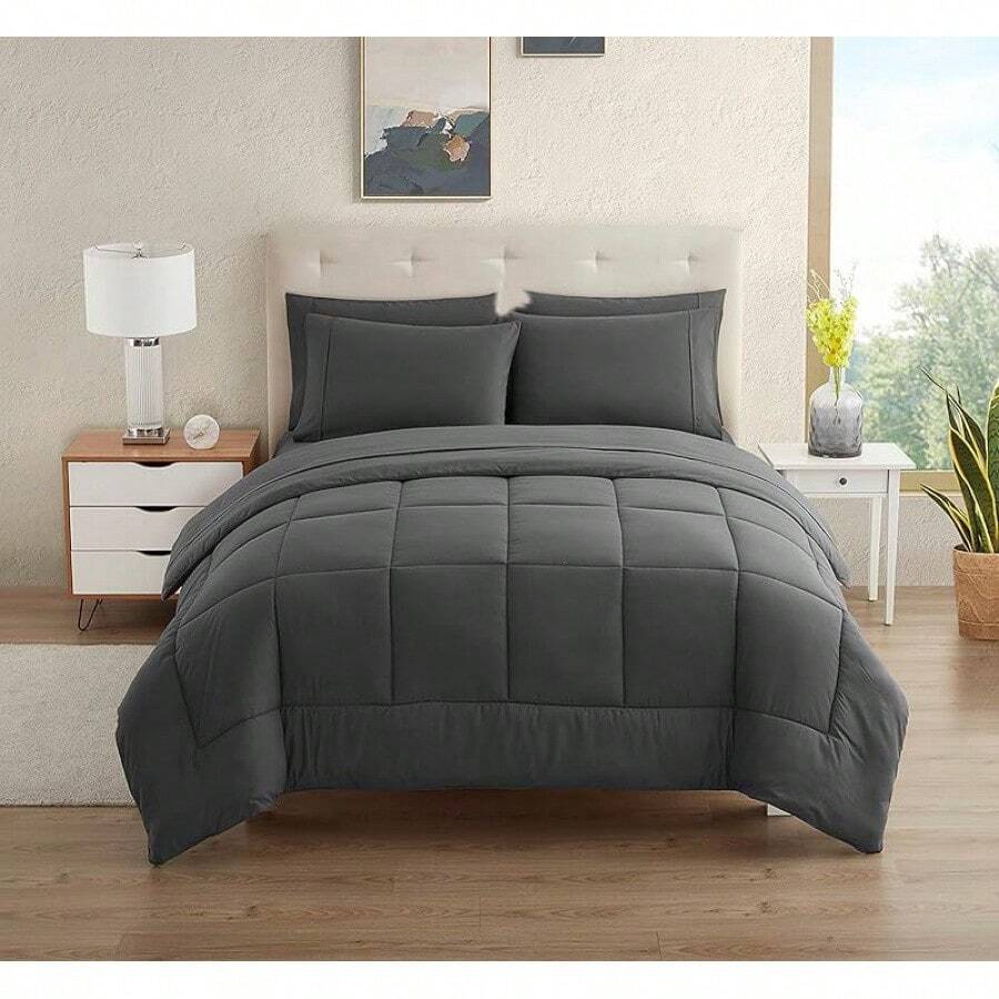 JIANGTAO-Dorm Room Essentials College Bedding Comforter Set 5 Piece Twin XL Size Bed In A Bag For College Students Boys And Girls, Twin XL, Navy Blue - 灰色 - 查看 1