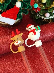 1 /2 /3 /6PCS Christmas Silicone Straw Cover, Suitable For 40oz/30oz/10mm Sippy Cup, Water Cup Decoration Accessories Reusable Straw Cover, Portable Protective Plug Decoration, For Christmas Gifts, Cup Accessories, Party Holiday Gifts To People