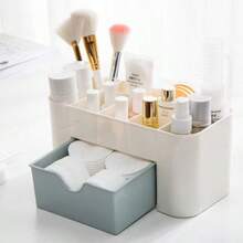 Organizador de maquillaje cosméticos multiusos escritorio baño 6 compartimentos 1 cajón caja joyero organizador cosmético maquillaje organización tocador compacto accesorios belleza práctico - Blanco - Ver 2