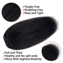 Kinky Straight Clip In Hair Extensions For  Women Full Head Brazilian Virgin Human Hair Natural Black Color,8/Pcs With 18Clips,22 Inch, Kinky Straight - Natural Black - View 2