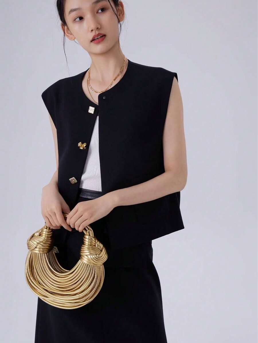 Summer Small Crossbody Bag For Women, 2025 New Style, Fashionable, Creative, Unique Handbag, Knitted Bag, Ribbon Bag - 金色 - 查看 1