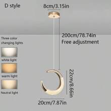 Lampada a sospensione moderna a forma di mezzaluna LED dorata, paralume ellittico in acrilico, temperatura di colore regolabile da 3000K a 6000K, luce a soffitto LED dimmerabile, adatta per isola della cucina, sala da pranzo, camera da letto - Luce a sospensione circolare con cavo regolabile