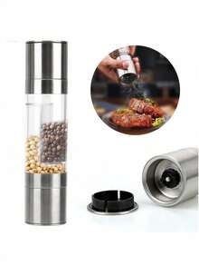 Molinillo de Pimienta y Sal 2 en 1 Moledor de Acero Inoxidable Coctelera, con Núcleo de Molienda de Cerámica y Botella de Transparente con Compartimentos,para Moler Sal y Pimienta Simultáneamente. - Gris - Ver 6