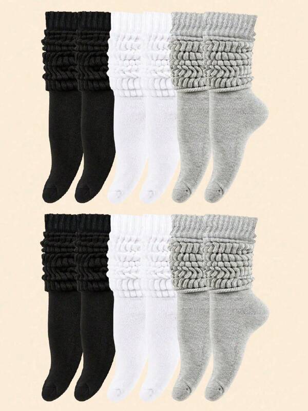 6pairs Women's Spring And Autumn Slouch Knit Socks Slouchy Socks Women Scrunch Socks Women Scrunchie Socks Women Crew Socks 2pcs/6pcs/12pcs/18pcs/30pcd