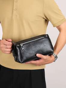 全新男士手提包大容量商务手拿包黑色 PU 皮革长钱包多口袋手机包 - 黑色 - 查看 5