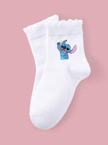5 Pairs Of Children's/Girls' School Socks, Sports Socks, Cute Stitch Star Heart Pattern Decoration, Fashionable , Soft, Skin Friendly, Comfortable, Sweat Absorbing, Breathable, Sports And Leisure Versatile Mid Tube Socks Suitable For Students' Daily Wear Back To School/Holiday Gifts/Travel
