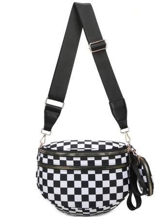 2025新款时尚格纹单肩包带零钱包，大容量百搭轻便斜挎包