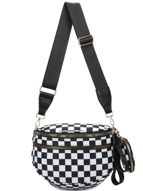 Nova bolsa de ombro xadrez da moda 2025 com porta-moedas, grande capacidade, versátil e leve, bolsa transversal tipo carteiro