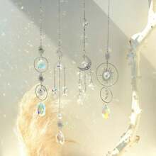 Atrapasueños plateado, Luna de cristal, loto, Chakra, decoración colgante, atrapasol, fabricante deíris, vidrieras, decoración de jardín al aire libre, regalo - color plata MS170 - Ver 5
