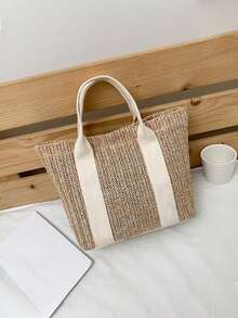 1pc Personalized Handmade Woven Tote Bag For Women, Fashion Versatile Work Commute Handbag, Large Capacity Portable Organizer Bag, Travel Beach Bag, Multifunctional Shopping Bag With Embroidered Custom Letter, Suitable For Daily Use, Can Be Gifted To Family, Friends, Mother On Mother's Day, Valentine's Day, Nurse Day, Teacher's Day, Christmas, As A Customized Birthday Gift - Multicolor - View 16