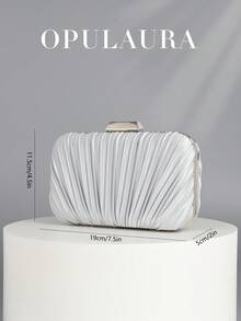 Túi cầm tay OpulAura Vintage Elegance Satin, Ví dự tiệc tối thời trang thiết kế xếp ly, Túi xách cho sự kiện trang trọng tinh tế và quyến rũ, Túi nhỏ kiểu hộp cao cấp thích hợp cho tiệc/đám cưới/dịp trang trọng, Có dây đeo có thể tháo rời để đeo vai hoặc đeo chéo - Bạc - Xem 5
