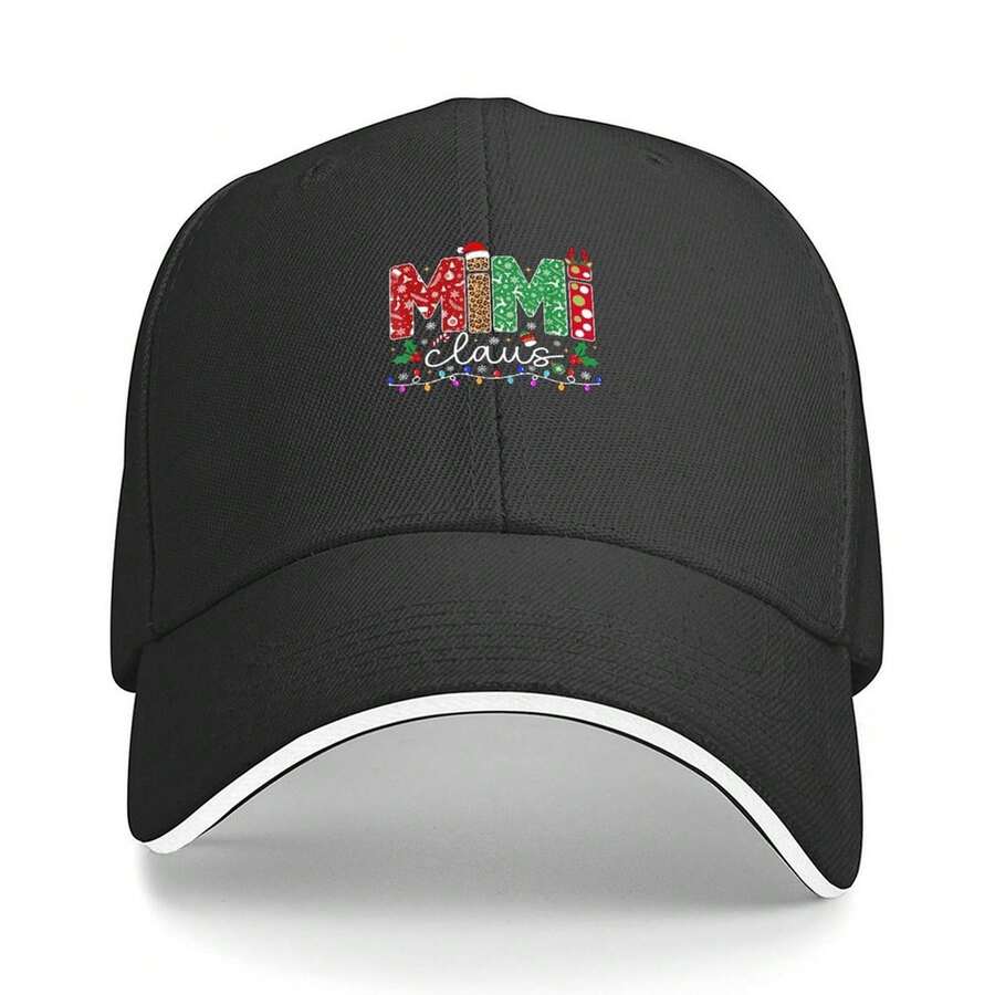 Printed Made In USA Mimi Claus Christmas Reindeer Funny Xmas Family Men Women Sandwich Baseball Cap - Adjustable Washed Dad Hat - Breathable, Lightweight & Durable - Unisex Outdoor Sports Trucker Hat & Casual Wear Fisherman Hat - Black - View 1