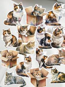 Set di 17 adesivi carini a tema gatto in stile acquerello per bricolage, scrapbooking, album, planner, taccuino, decorazione computer, cartoleria vintage, forniture scolastiche, back to school