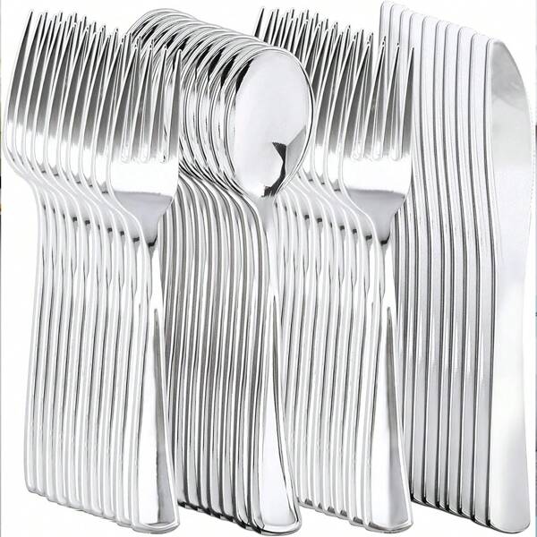 150pcs Reusable Silver Cutlery Set Includes Knife, Fork And Spoon,Dishwasher Safe, Perfect For Party/Birthday/Wedding,School Supplies