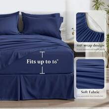 Newspin Queen Bed In A Bag 8 Pieces Comforter Set, Black All Season Bed Set, Queen Bedding Sets With Comforter And Sheets, Pillow Shams, Flat Sheet, Fitted Sheet, Pillowcases And Bed Skirt - 藍色 - 查看 6