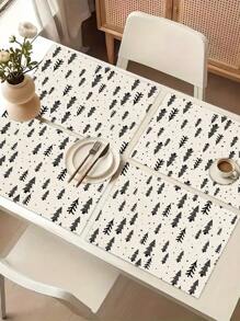 1 pieza Camino de mesa impreso con patrón de árbol de Navidad, 4/6/8 piezas Individuales impresos con patrón de árbol de Navidad, adecuados para fiestas, cumpleaños, cenas, cocina, comedor, decoración del hogar y la habitación para todo el año, decoración de mesa