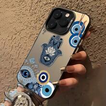 Funda de teléfono personalizada con diseño de ojo del diablo de color plata y ojo malvado en negro mate, compatible con iPhone 16 Pro Max, 15/14 Plus, 13, 12, 11 y series