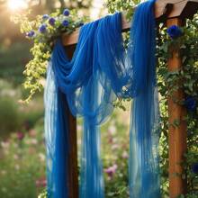 1pc Elegant Navy Blue Sheer Voile Curtain - Wrinkle-Free Transparent Fabric, Suitable For Wedding Arch, Ceremony Backdrop, Reception Decor, Etc. - Multipurpose Polyester Table Runner, Ideal For Parties, Outdoor Events And Holidays, Especially For Christmas & Birthday Parties