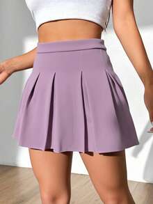 Falda tableada corta mujer dama moda - Lila Púrpura - Ver 3