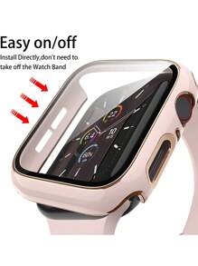 1pc Pink Women Men Fashionable Carved 2 In 1 Ultra-Thin Tempered Glass Screen Protector Anti-Fall Watch Case, Compatible With Apple Watch Case 38/40/41/42/44/45/46/49Mm, For Apple Watch Series Ultra/SE/11/10/9/8/7/6/5/4/3/2/1, Intelligent Watch Case Accessories