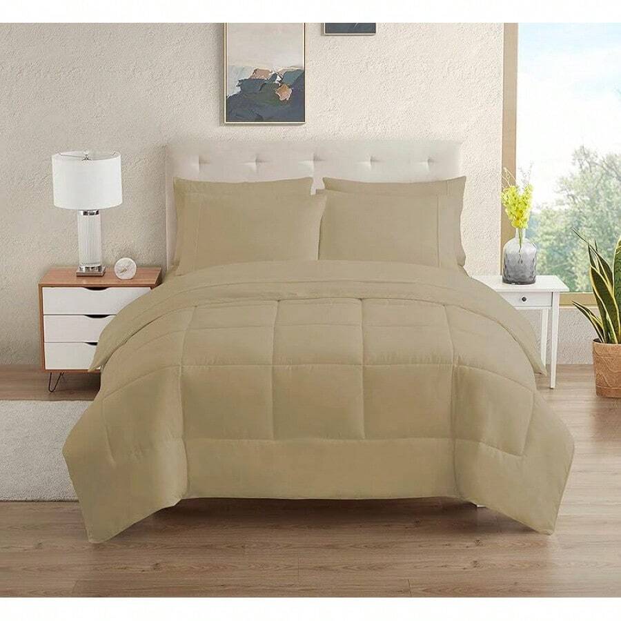 JIANGTAO-Dorm Room Essentials College Bedding Comforter Set 5 Piece Twin XL Size Bed In A Bag For College Students Boys And Girls, Twin XL, Navy Blue - 灰褐色 - 查看 1