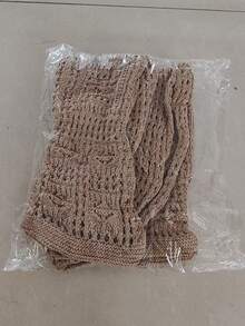 镂空撞色钩针编织手提包，度假风格 - 米色 - 查看 15