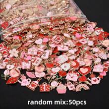 20/50 Pcs/Pack Assorted Romantic Pink Heart, Bow, Shamrock, Lucky Charm, Flower Enamel Charms, Pendants Suitable For DIY Jewelry Making, Craft Projects