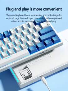 AULA F3361 Mini Keyboard, 61-Key Layout, Wired Connection, Cool Backlight Effect, True Mechanical Axis, Ergonomics, Plug And Play, Suitable For Office Computers And Notebooks, Highly Attractive Color Matching Keyboard For Girls