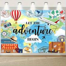 2DAdventure Awaits Backdrop Let The Adventure Begin World Map Photography Background Travel Theme Party Banner Decoration Supplies,